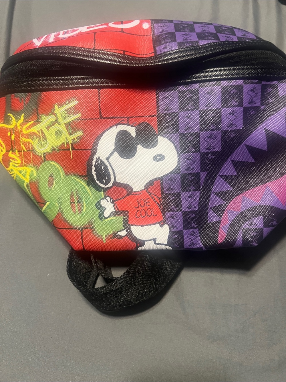 Sprayground Purple & Black Checker Peanuts Joe Cool Belt Bag